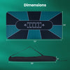 Dimensions of the 70 x 35 inch poker table top with water-repellent surface, designed for easy portability and compact.