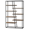 71-inch industrial etagere bookcase with 7 zigzag rustic brown shelves and heavy-duty metal frame for versatile storage.