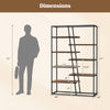 71-inch industrial etagere bookcase with 7 zigzag shelves in rustic brown, ideal for living room or office storage.