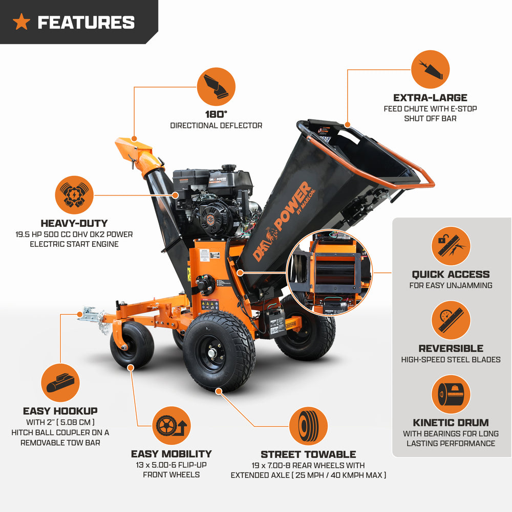 DK2 Power Kinetic Chipper — 6.25in. Capacity, 19.5 HP 500cc OHV Engine, Electric Start, Model# OPC566E-V2