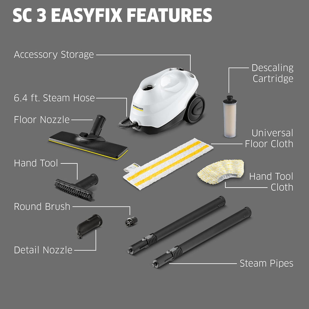 Karcher SC 3 EasyFix Steam Cleaner 800 Sq. Ft Coverage 40 Sec. Heat-Up 1450W New