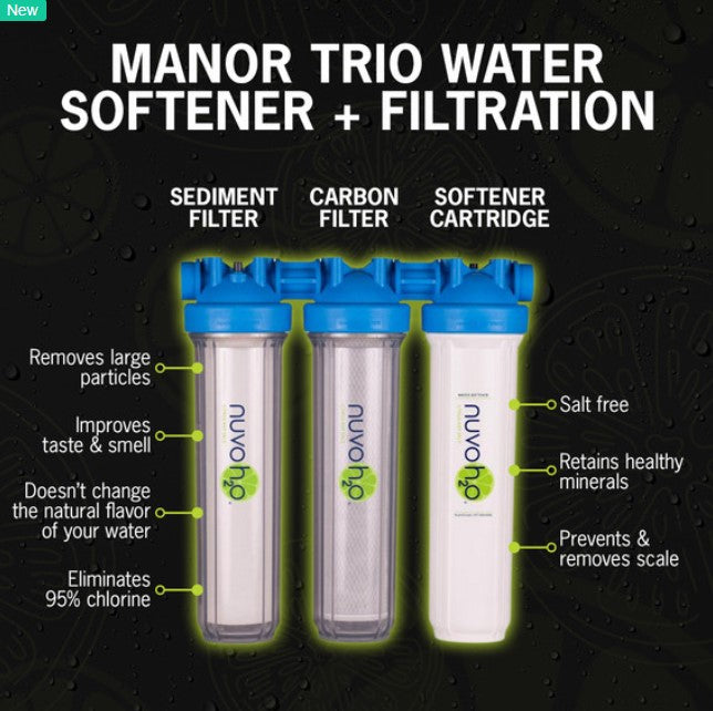 NuvoH2O 711247 Water Softener plus Sediment and Carbon Filter Manor Trio System Salt-Free for Homes Over 1,500 Sq. Ft. New