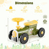 Green ride-on toy with steering wheel, train whistle, and under-seat storage for kids aged 19-36 months.