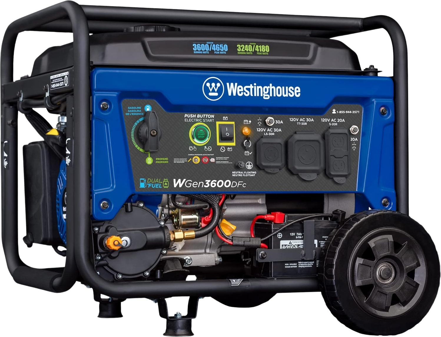 Westinghouse WGen3600DFc Generator 3600W/4650W 30 Amp Remote Start Dual Fuel New