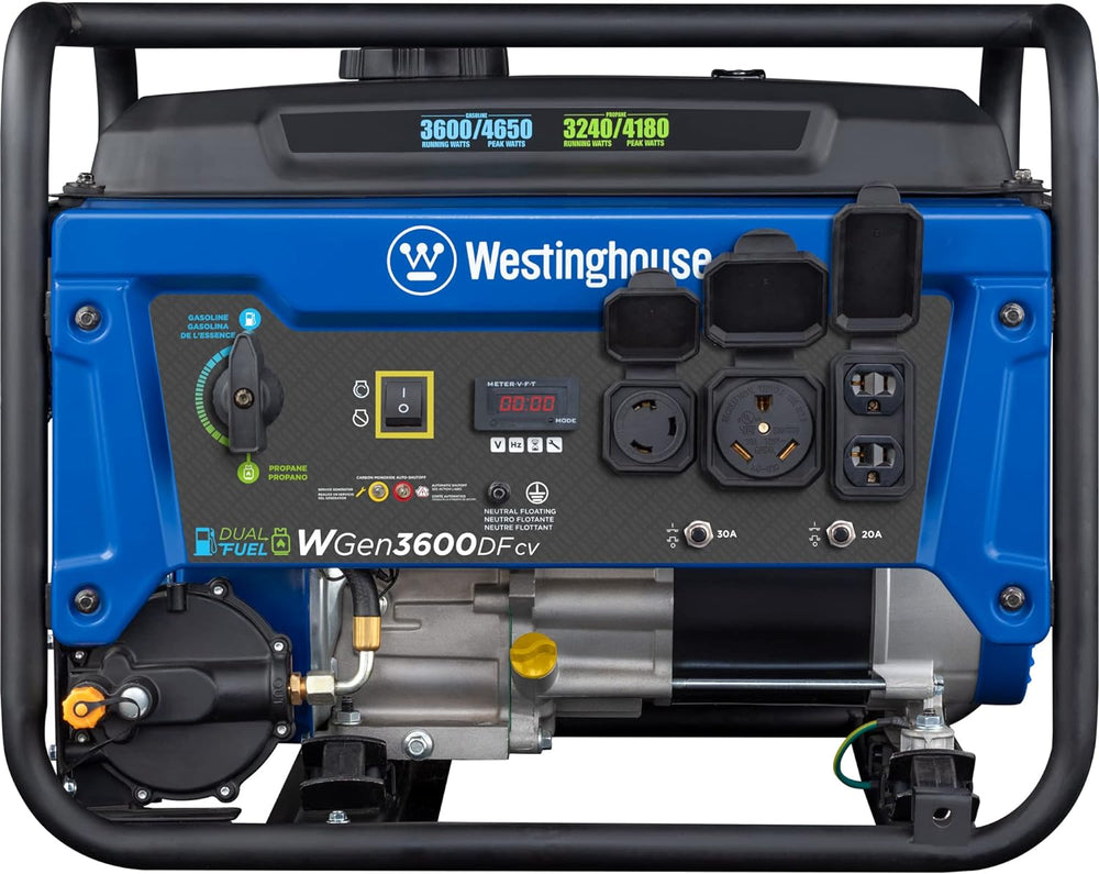 Westinghouse WGen3600DFcv Generator 3600W/4650W 30 Amp Recoil Start Dual Fuel with CO Sensor New