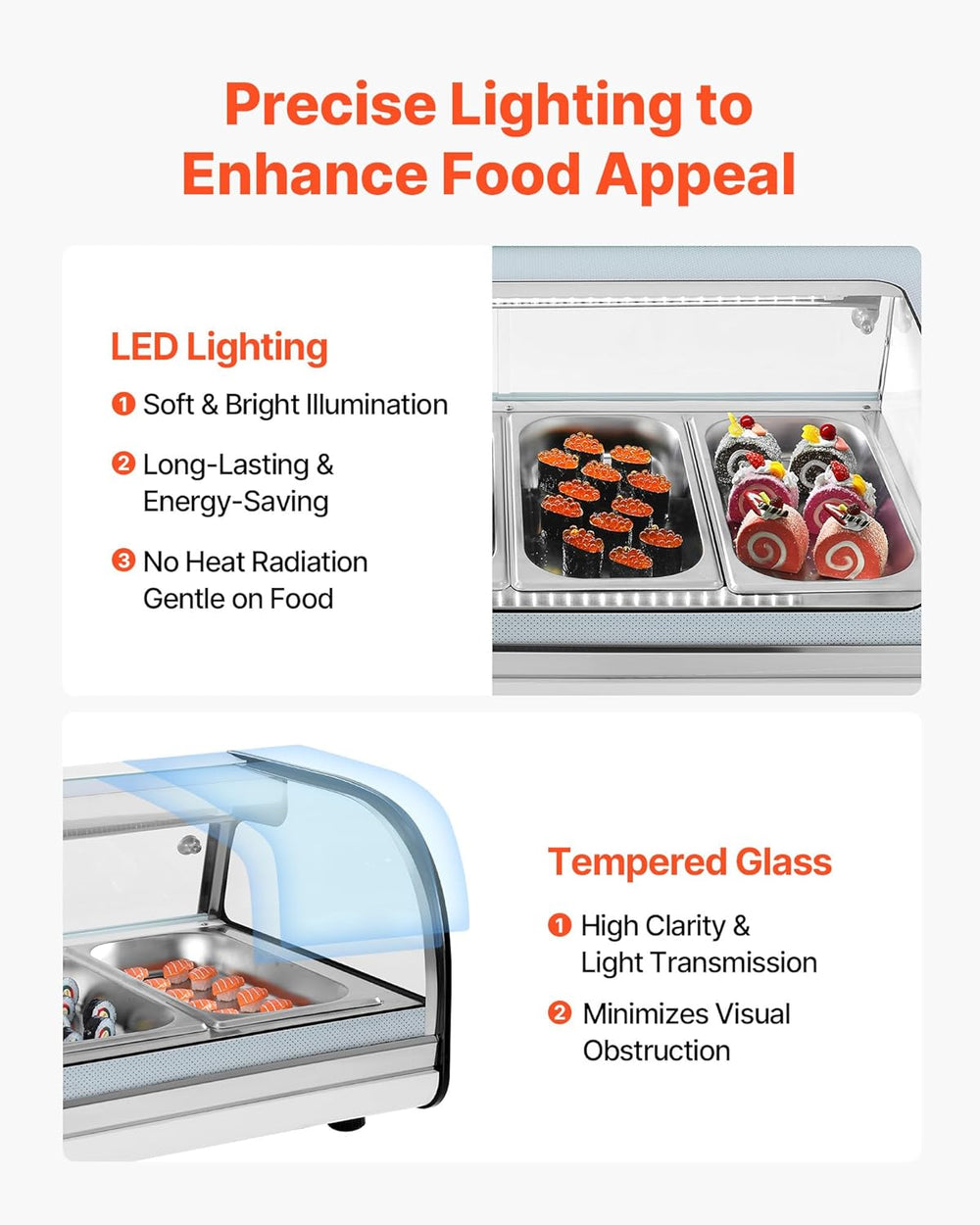 Vevor Commercial Display Case Refrigerator 1.8 Cu. Ft 5-Pan LED Lighting Temp Control New