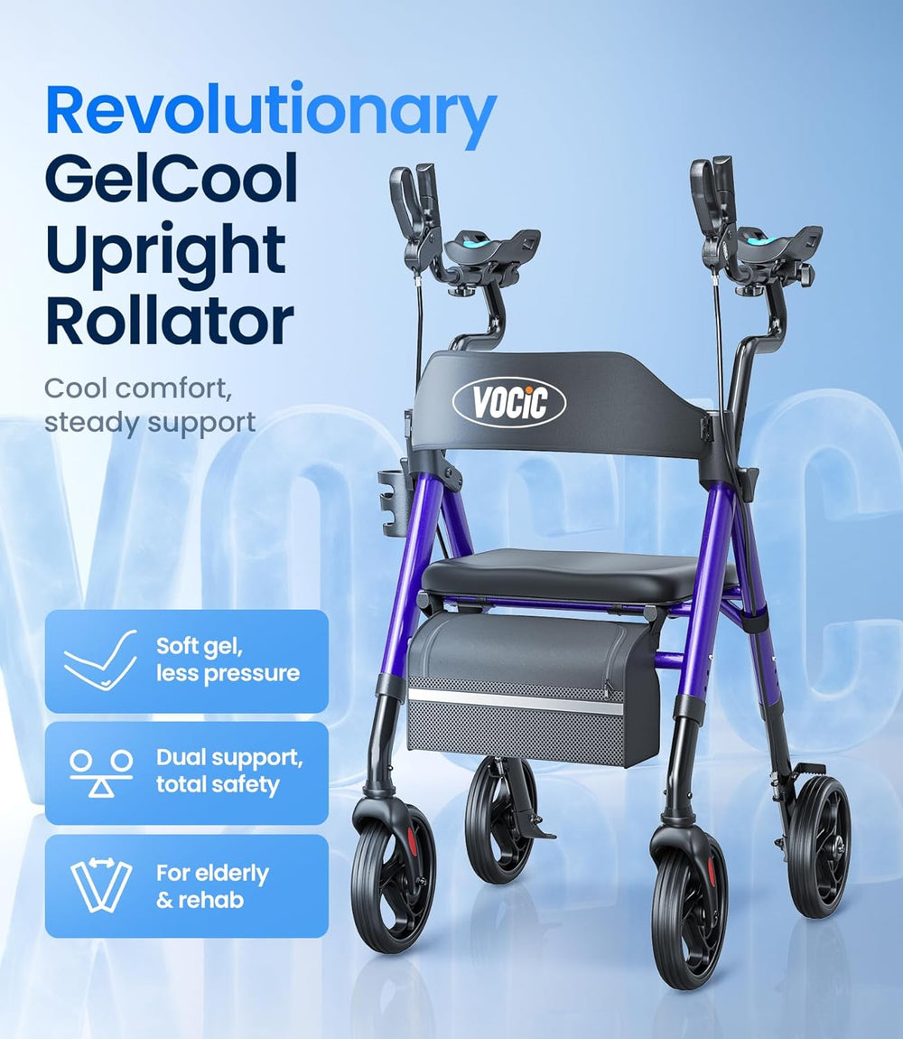 Vocic Z22 Upright Rollator Walker with GelCool Adjustable Armrests Foldable New