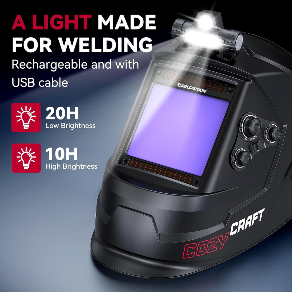 ARCCAPTAIN CozyCraft X200 welding helmet - built-in rechargeable welding light graphic