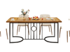 Rustic brown 71-inch rectangular dining table for 6-8 people, featuring a sturdy metal frame and elegant curved design.