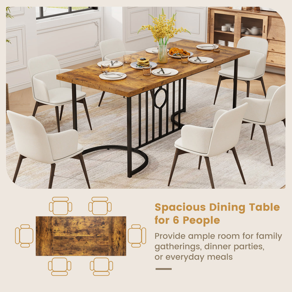 Spacious 71-inch rustic brown dining table for 6-8 people with sturdy metal frame, ideal for gatherings and everyday.