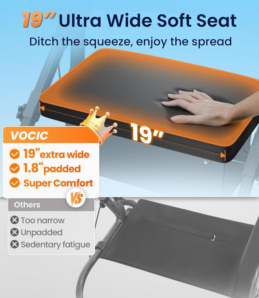 Vocic Z59 2-in-1 Bariatric Rollator Transport Chair Folding 19" Wide Seat 400 Lbs New