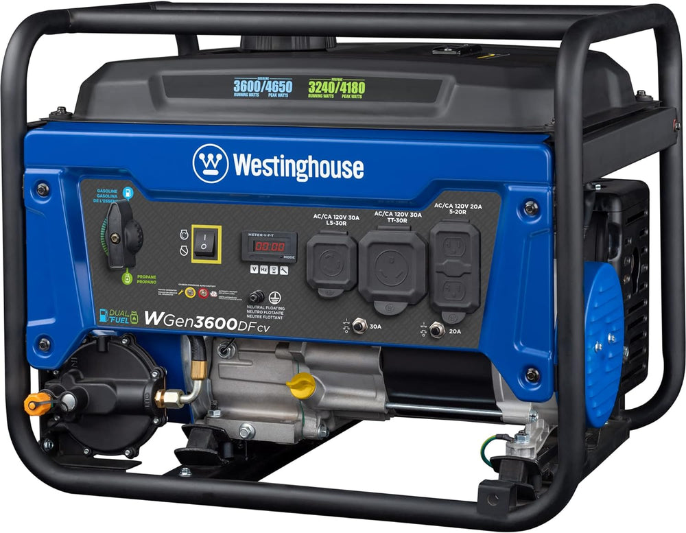 Westinghouse WGen3600DFcv Generator 3600W/4650W 30 Amp Recoil Start Dual Fuel with CO Sensor New