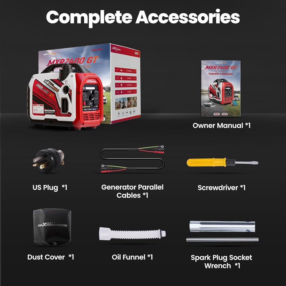Maxpeedingrods 1800W/2400W Inverter Generator Gas Low THD CO Alert Bluetooth App MXR2400GT-US New