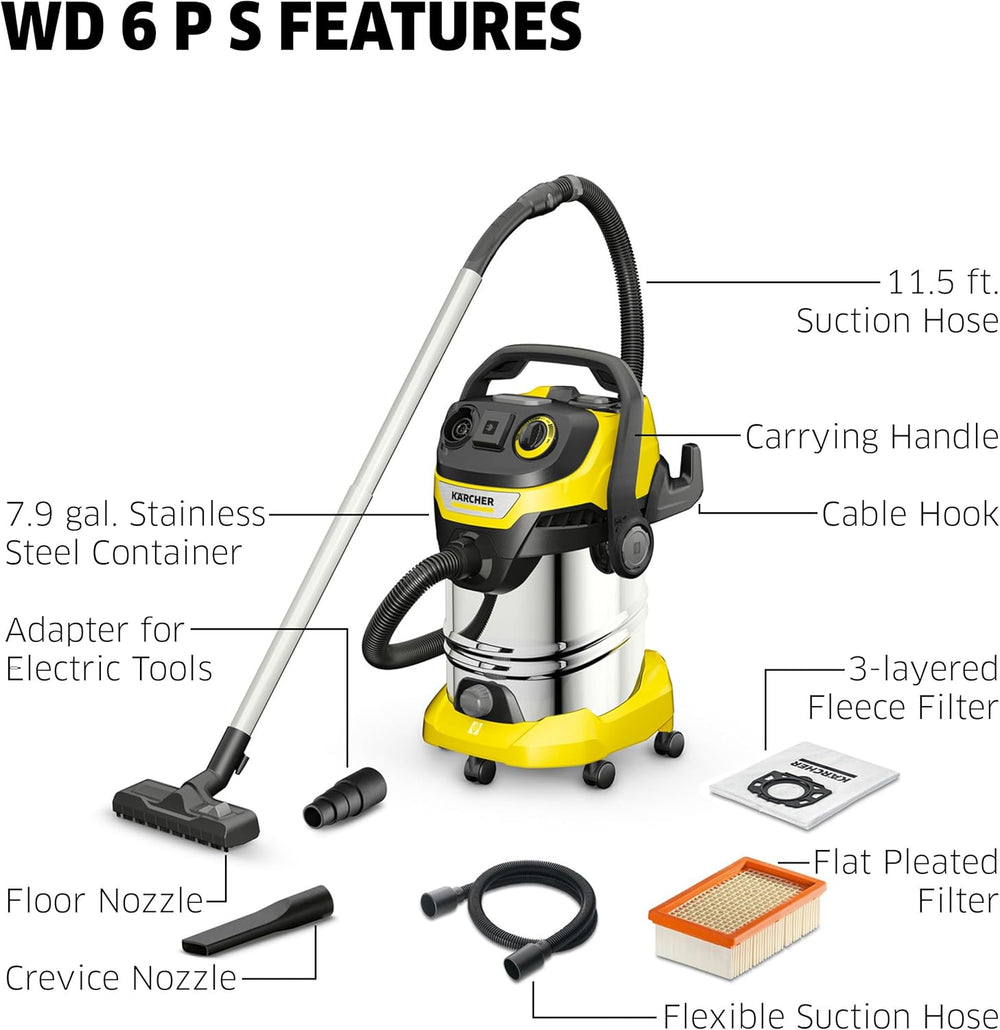 Karcher WD 6 P S Shop Vacuum 8 Gal. Wet Dry with 11.5 ft. Hose New