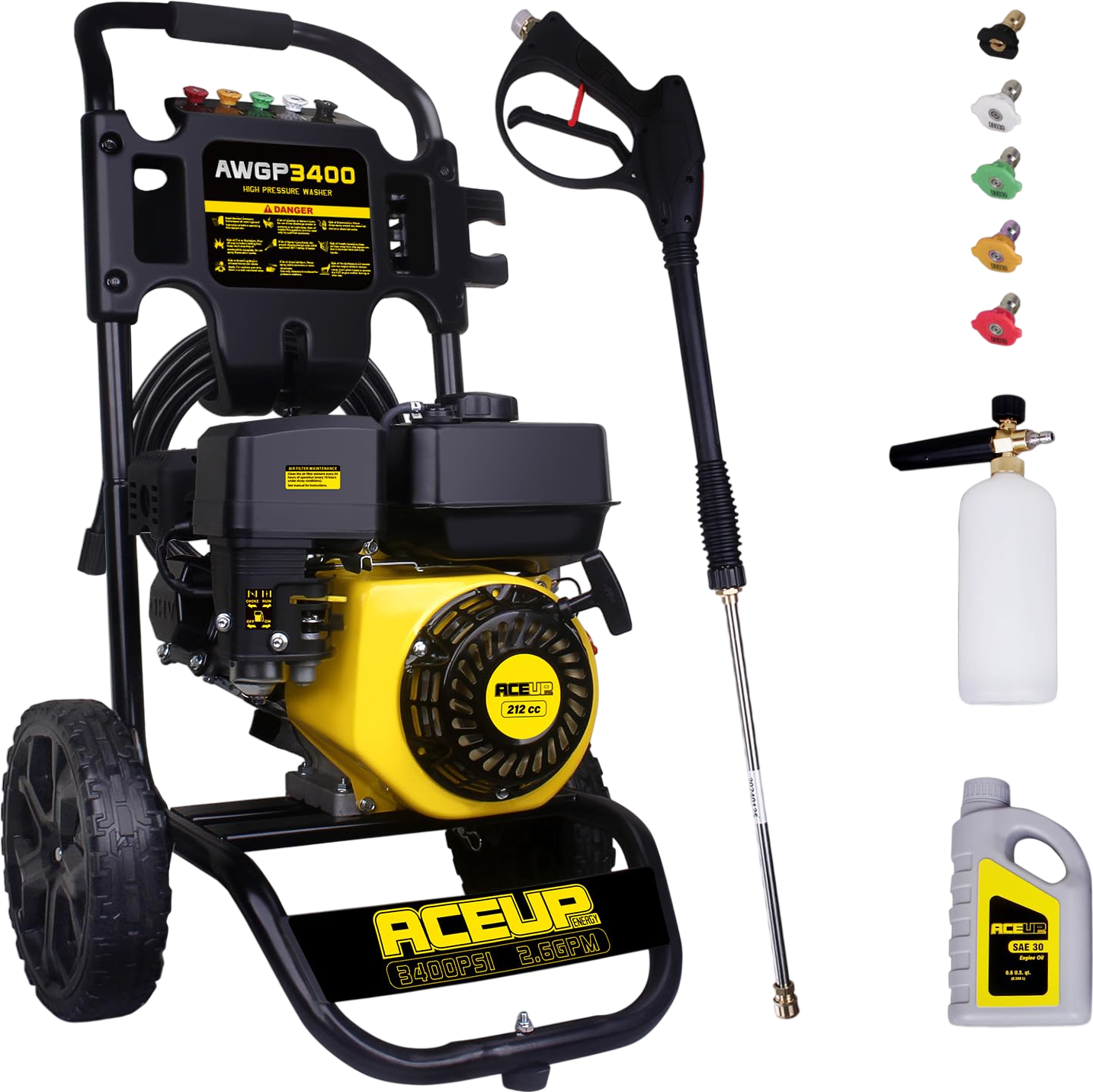 Aceup Energy Gas Pressure Washer 3400 PSI 2.6 GPM 212cc Engine AWPG3400 New