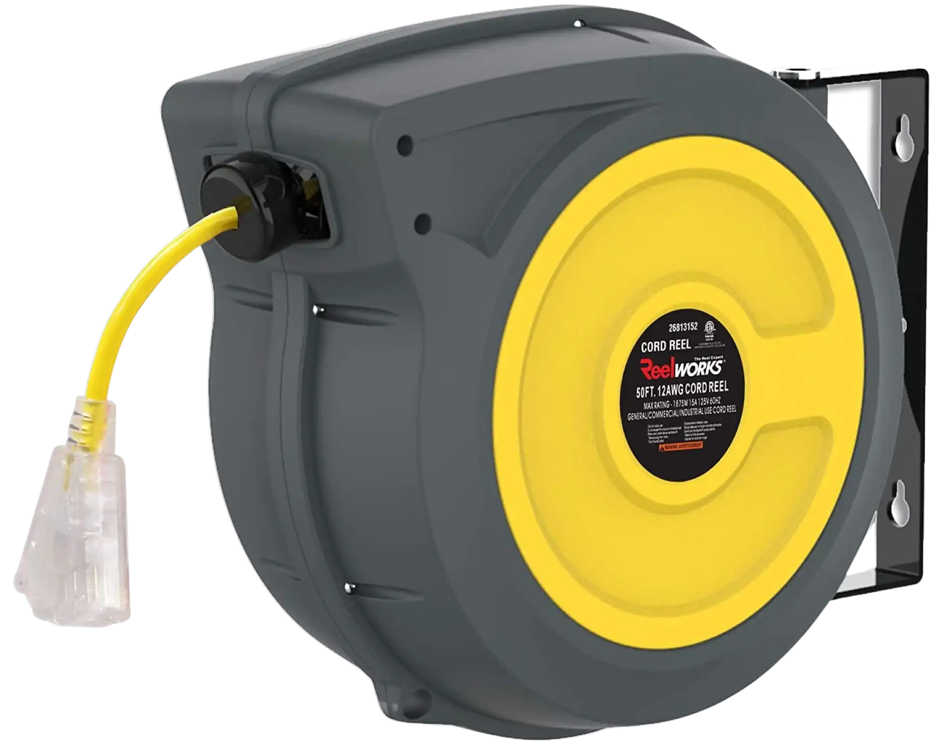 ReelWorks GUR025 12 AWG x 50' Retractable Extension Cord Reel New