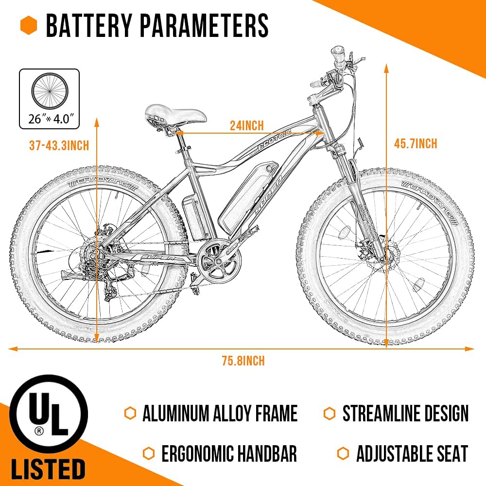 Ecotric Rocket E-Bike 36V 12.5AH 500W 20 MPH 26" Fat Tire Beach Snow New