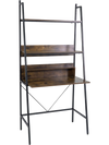 Freestanding 71” high laptop desk with brown wood finish and open shelves, ideal for home office or study use.