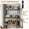 Freestanding 71” laptop desk with open shelves, brown finish, featuring anti-toppling devices for added safety.