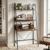 Freestanding 71” high laptop desk with open shelves, brown wood finish, ideal for home office or study organization.