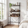 Freestanding 71” high laptop desk with open shelves, brown wood finish, ideal for bedroom or living room organization.