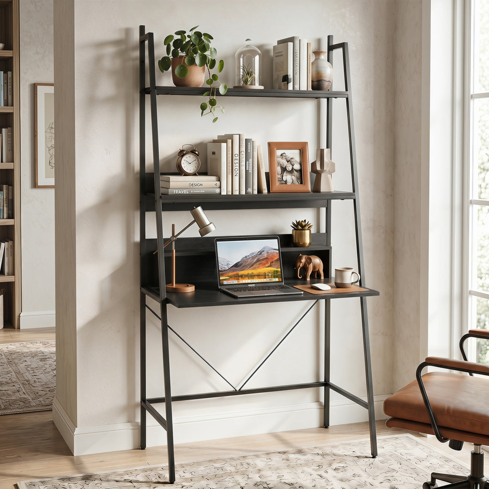 71” High Freestanding Laptop Desk with Open Shelves for Living Room Bedroom Study-Black - Gallery View 1 of 9