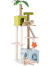 Colorful 71-inch cat tree featuring plush platforms, sisal scratching posts, and a playful design for curious kittens.