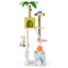 Multi-level colorful cat tree with cozy condos, scratching posts, and playful hanging toys for interactive fun.