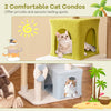 Multi-level cat tree featuring two cozy condos, plush fabric, and scratching posts for playful and secure lounging.