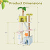 Multi-level cat tree with colorful condos, scratching posts, and plush platforms, measuring 71 inches tall for playful.