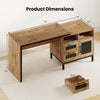 71-inch computer table with open compartments and drawers, featuring a natural finish and dimensions for home or office.