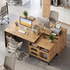 Spacious 71-inch natural computer table with open compartments, drawers, and a farmhouse design for home or office use.