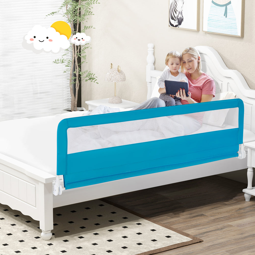 71 Inch Extra Long Swing Down Bed Guardrail with Safety Straps-Blue - Gallery View 1 of 10