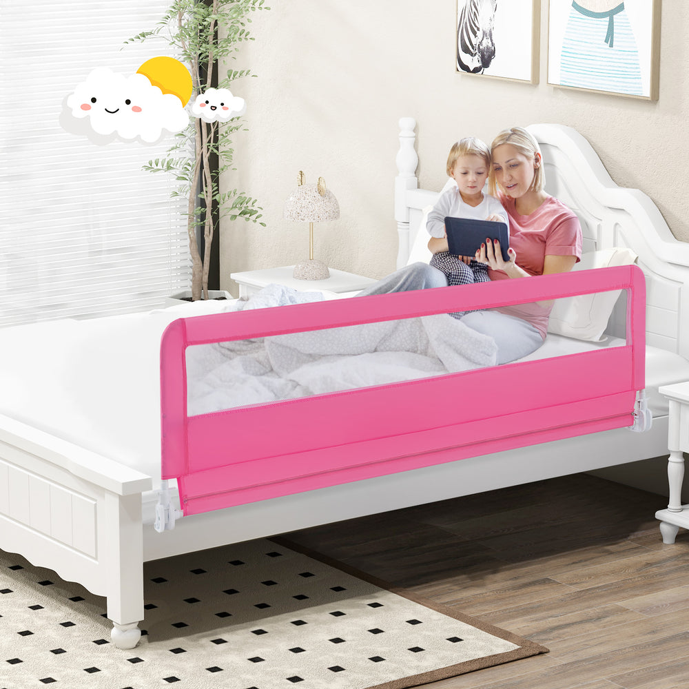 71 Inch Extra Long Swing Down Bed Guardrail with Safety Straps-Pink - Gallery View 1 of 10