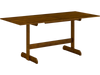 Farmhouse dining table with walnut finish, seats 6-8, featuring rubber wood legs and a smooth, easy-to-clean surface.