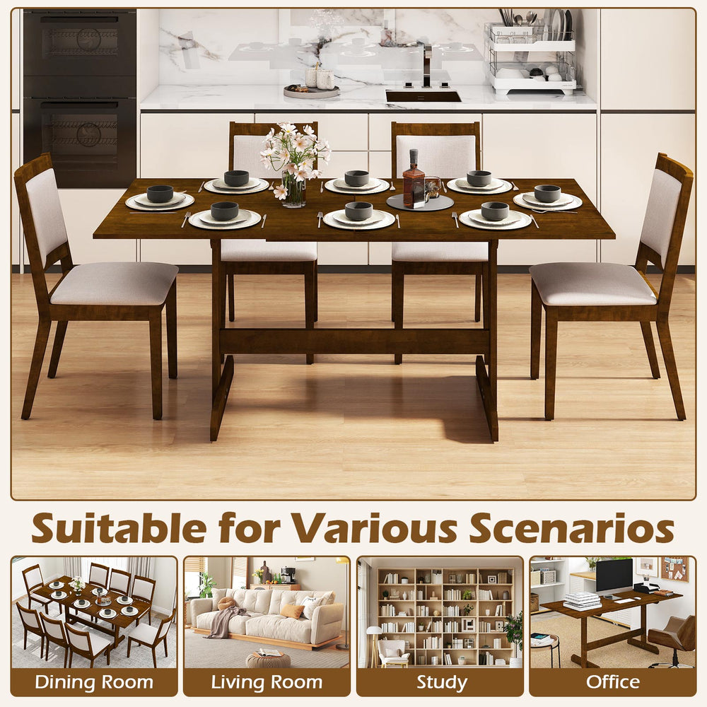 71-inch farmhouse dining table with rubber wood legs, seating 6-8, ideal for dining rooms and family gatherings.