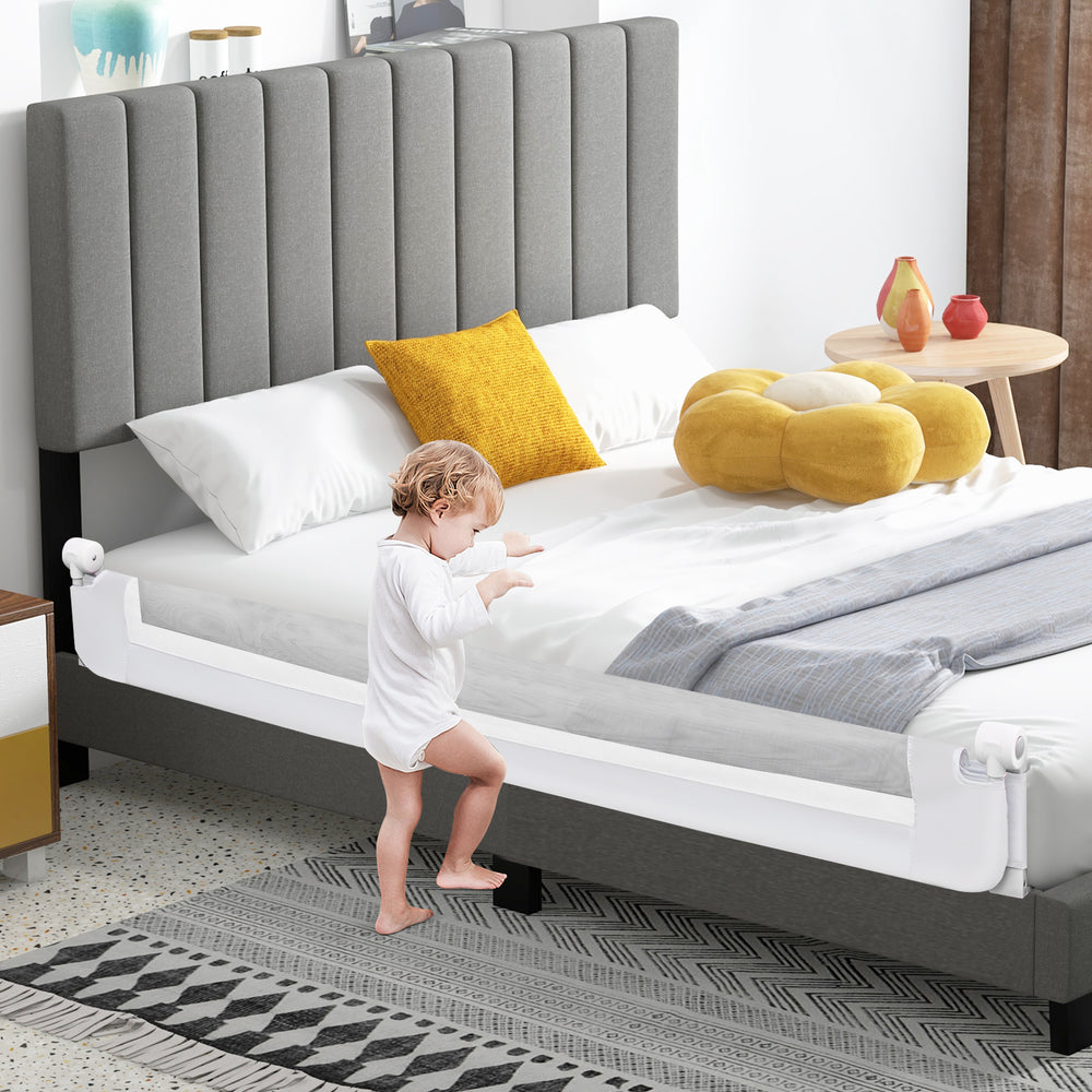 71-Inch Foldable Bed Rail Swing Down Baby Bed Guard Rail with Adjustable Safety Strap-White - Gallery View 1 of 10