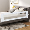 71-inch foldable bed rail in white with T-shaped legs for enhanced stability and soft padding for toddler protection.