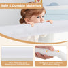 Foldable 71-inch baby bed guard rail in white with soft PP cotton padding and adjustable safety strap for toddler.