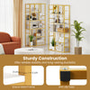 Five-tier geometric bookshelf with a white and gold metal frame, featuring staggered shelves for versatile storage.