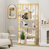71-inch tall 5-tier bookshelf with a white and gold metal frame, ideal for modern living room or home office storage.