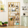 71-inch tall white and gold 5-tier bookshelf with a metal frame, ideal for versatile storage in living room or home.