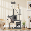 Multi-level 71-inch tall cat tree in grey with condos, scratching posts, and cozy perch for playful cats.