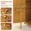 Foldable side table attached to a 71-inch tall garden tool storage cabinet, ideal for gardening tasks and outdoor use.