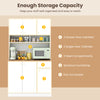 71-inch tall white pantry cabinet featuring double-door and single-door cabinets, open compartments, and a pull-out.
