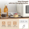 Wood-textured countertop of the 71-inch tall pantry cabinet with 2 AC outlets and 2 USB ports for convenient charging.