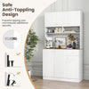 71-inch tall white pantry cabinet featuring adjustable shelves, outlets, and anti-tipping design for dining room safety.