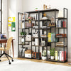 71-inch tall vintage geometric bookshelf with 12 open shelves, walnut finish, ideal for books and decorative items.