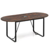 Oval 71-inch executive table in rustic brown with cable management hole, perfect for office meetings and training rooms.