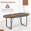 Oval executive table with cable management hole, rustic brown finish, 71" x 35.5", supports up to 10 people.